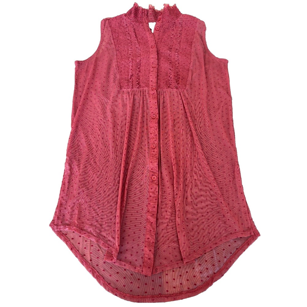 Anthropologie Vanessa Virginia Sleeveless Sheer Red Mesh Smock polka dot dress S
